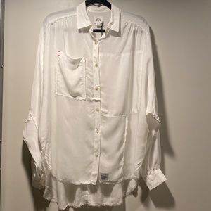 BDG Urban Outfitters Button Down, Oversized White Flowy Shirt. With Raw Hem.